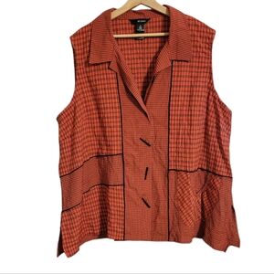 Ali Miles Orange Checkered Button Front Tank Top